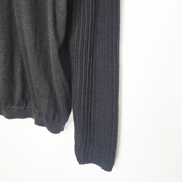 JOHN VARVATOS Black Linen Open Knit Sweater Size L Crewneck Ribbed Arms - Picture 8 of 11